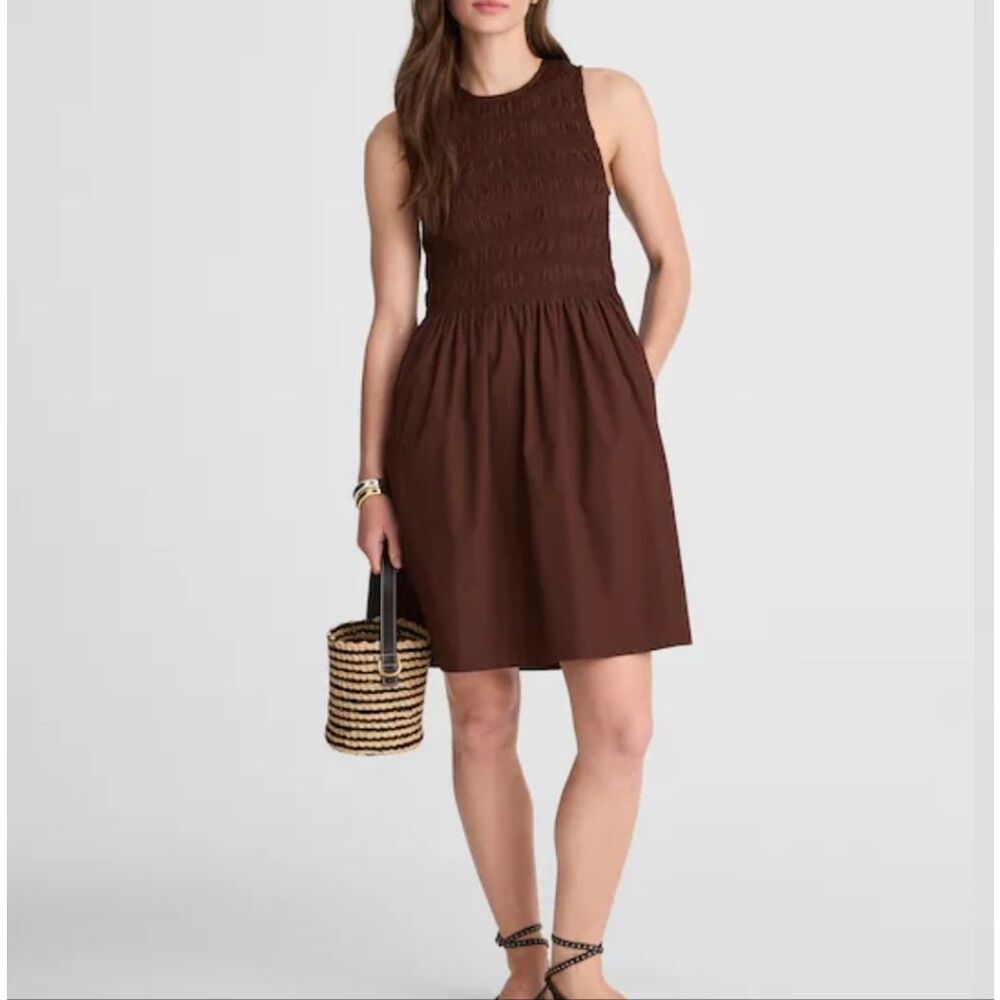 NWT Madewell The Melody Smocked Mini Dress Roasted Chicory Brown Size XL